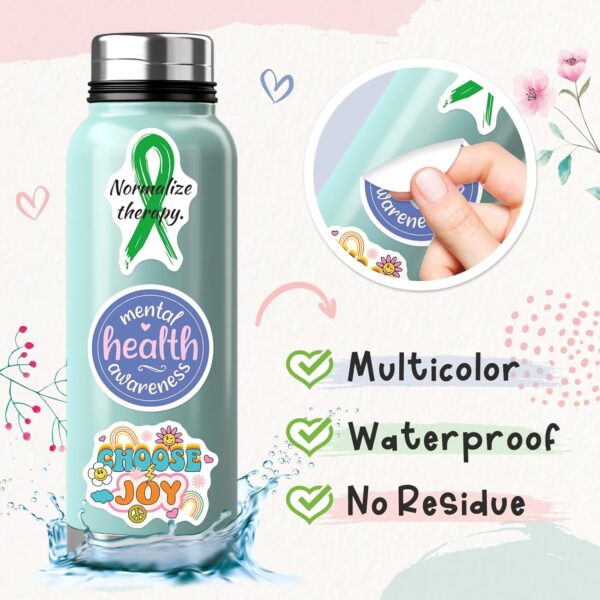 200PCS Mental Health Stickers, Mental Health Matters Awareness Stickers for Kids Adults Positive Therapy Vinyl Decals for Water Bottles Therapist Must Haves - Image 4