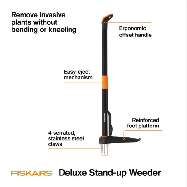 Fiskars 4-Claw Stand Up Weed Puller Tool, Gardening Hand Weeding Tool with 39" Long Ergonomic Handle with Easy-Eject Mechanism - Image 8