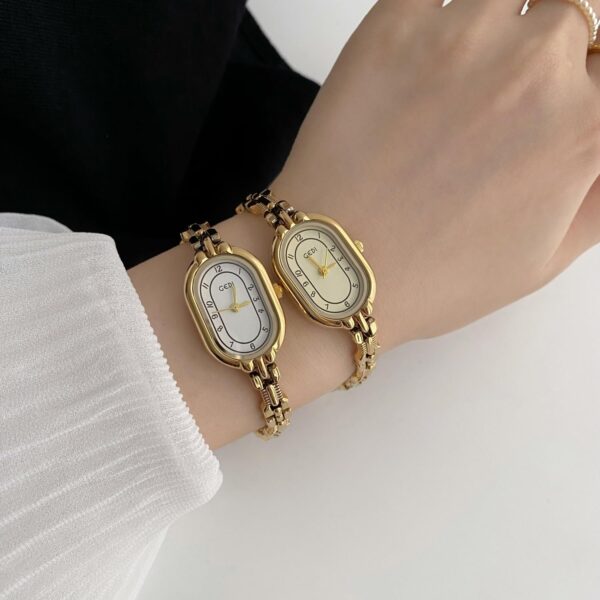 FANMIS Women's Vintage Oval Watches Luxury Minimalism Bracelet Small Gold Tone Watch Ladies Analog Waterproof Watch Fashion Bangle Bracelet Dress Watch with Stainless Steel Band - Image 6