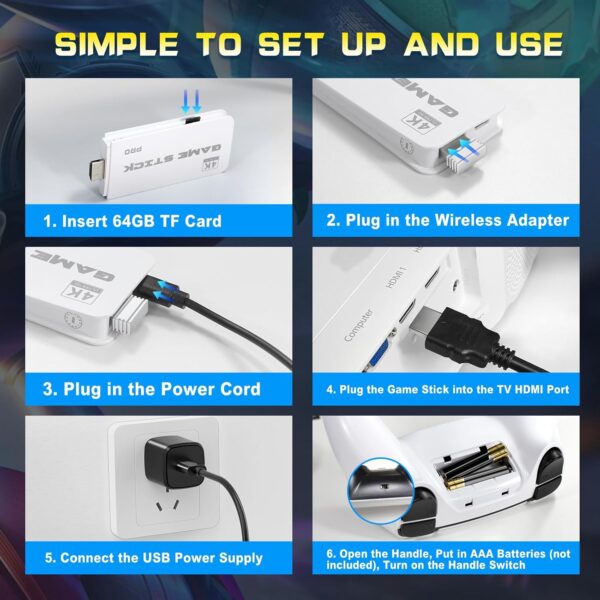 Retro Gaming Console, 20,000+ Retro Game Stick, 23 Emulators, 4K HD HDMI TV Game Stick, Includes 2 Wireless 2.4GHz Controllers,Plug & Play Video Games for TV(64GB) - Image 3