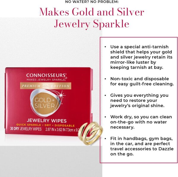 CONNOISSEURS Premium Edition Compact Jewelry Wipes No Rinse Gold and Silver Jewelry Cleaner, Polish and Remove Tarnish to Restore Brilliance, Dry Disposable Wipes, Diamond Dazzle Stik - Image 2