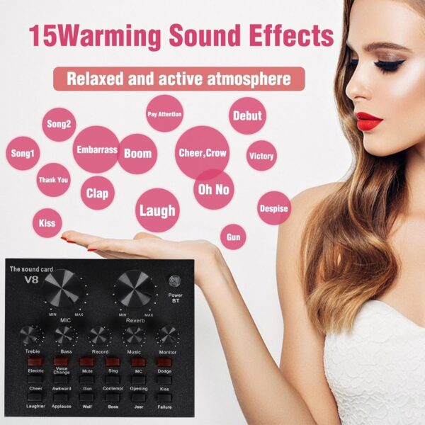MorTime Condenser Microphone Bundle, Live Sound Card, Adjustable Boom Arm, Shock Mount, Metal Mic Pop Filter, Sponge Pop Filter Cover, Earphone, Audio Cables and Power Cable, Set of 11 Mic Kit - Image 6