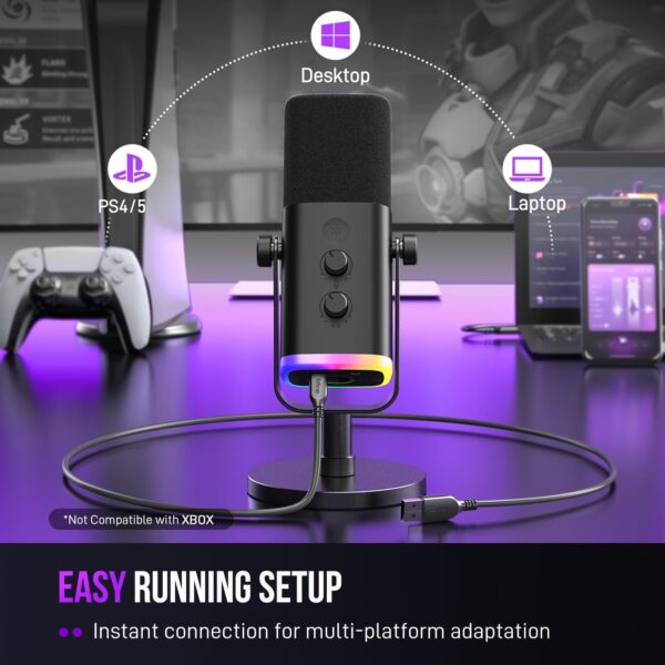 FIFINE USB/XLR Dynamic Microphone for Podcast Recording, PC Computer Gaming Streaming Mic with RGB Light, Mute Button, Headphones Jack, Desktop Stand, Vocal Mic for Singing YouTube-AmpliGame AM8 - Image 7