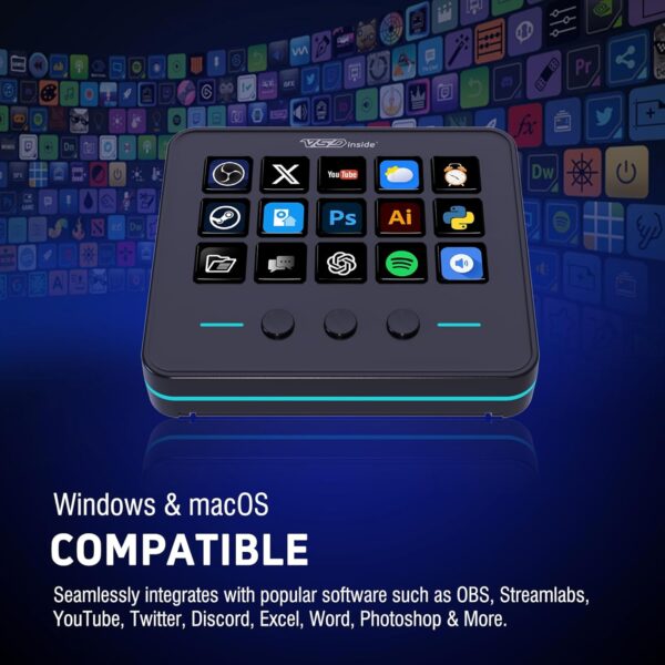 VSDINSIDE Macro Keypad, Stream Controller Deck Gaming Streaming Shortcut Keyboard, 18 Programmable Keys Customizable Visual AI Pad USB Soundboard for OBS, YouTube, Desk Office Setup, Laptop, PC, Mac - Image 7