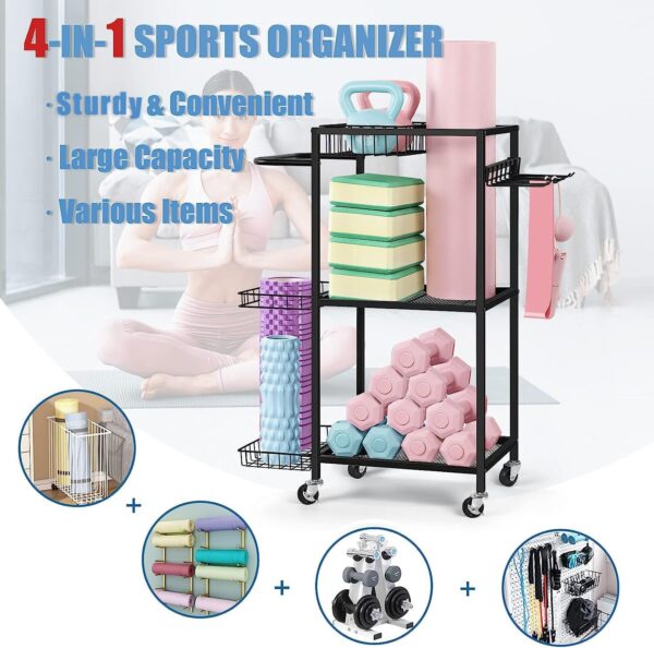 LIANTRAL Yoga Mat Storage Rack - Metal Gym Organizer for Yoga Mats, Foam Rollers & Fitness Equipment, Space Saving Workout Equipment Storage Rack for Home Exercise and Fitness Gear - Image 4