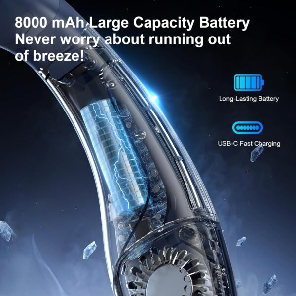 Neck Air Conditioner Fans That Blow Cold Air, 8000 mAh Battery Operated Wearable Cooling Device Fan, Bladeless, Rechargeable Fan, 3 Speed Settings & 3 Wind Modes - Image 5