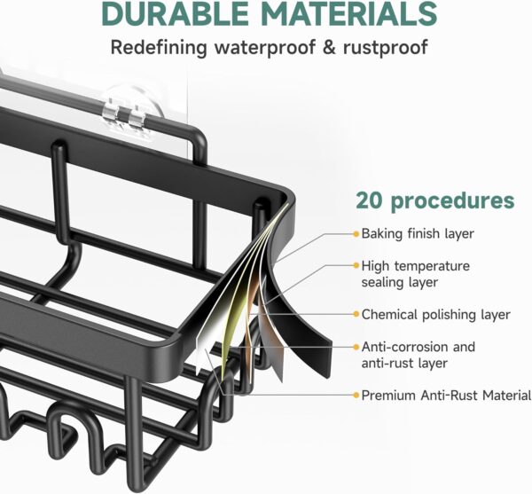 Veken Rustproof & Waterproof Shower Caddy 6-Pack, No Drilling Adhesive Shelves Rack with Soap Holder, Large Capacity Bathroom Organizers and Storage, Wall-Mounted Kitchen & Home Decor - Image 4