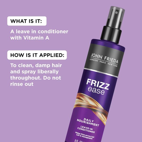 John Frieda Frizz Ease Daily Nourishment Leave-In Conditioner, Detangles Frizzy, Damaged Hair, Reduces Breakage, Protects Against Heat, with Vitamins A, C, E & Green Tea Extract, 8 Oz - Image 5
