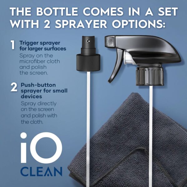 Screen Cleaner Spray (16oz - 473ml) – Best Large Cleaning Kit for LCD LED OLED TV, Smartphone, iPad, Laptop, Touchscreen, Computer Monitor, Electronic Devices, Microfiber Cloth Wipes and 2 Nozzles - Image 3