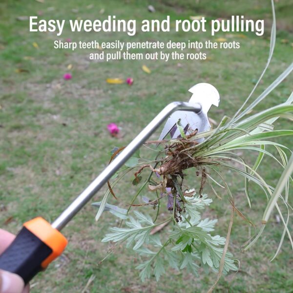 Weed Removal Tool, 2025 New Garden Weeding Tools Manganese Steel Hand Weeder Tool with Handle, 4 Teethes Dual Purpose Manual Weeders Tool Weed Pulling Tool for Garden (Rubber Handle) - Image 5