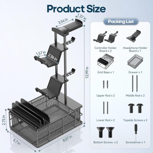 KDD Headphone Stand with Drawer - Headset & Controller Holder for Desk - Aluminum Supporting Bar Earphone Stand with Cable Organizer - Universal Gaming PC Accessories Storage - Image 8