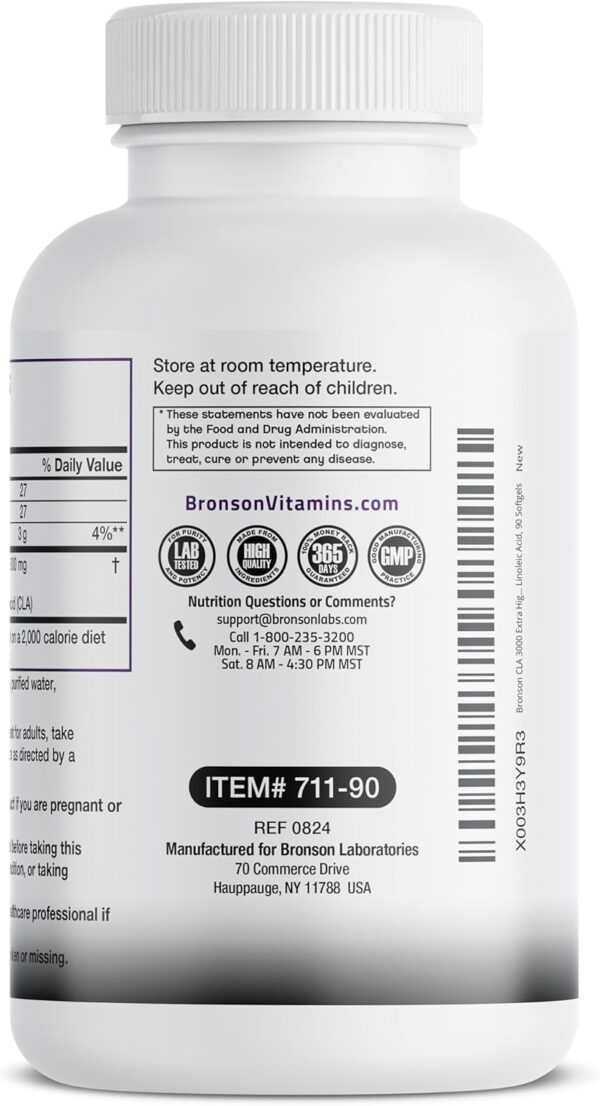 Bronson CLA 3000 Extra High Potency Supports Healthy Weight Management Lean Muscle Mass Non-Stimulating Conjugated Linoleic Acid, 90 Softgels - Image 7