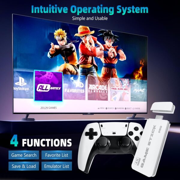 2025 Retro Gaming Console Pro, Retro Game Stick with 4K HDMI, Classic Video Games with 20,000+ Games and 23 Emulators, Upgraded Dual 2.4G Wireless Controllers 64GB - Image 4