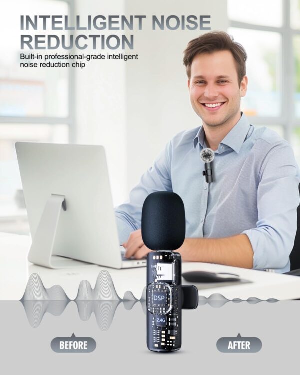 3 in 1 Professional Wireless Lavalier Microphone for iPhone, Android, Camera, Wireless Microphones, Mini Microphone, Crystal Clear Sound Quality for Recording, Live Streaming, YouTube, TikTok - Image 3