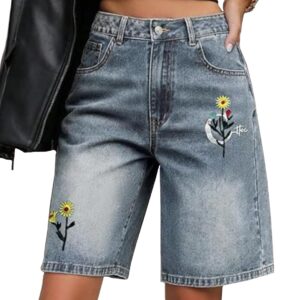 EMMIOL Denim Shorts Embroidered Jorts Baggy Wide Leg Summer Casual Jean Shorts Y2K Hip-Hop 2025 Fashion Streetwear