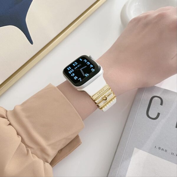 5Pcs Charms for Apple Watch band 41mm 45mm 40mm 44mm 38mm 42mm 46mm 49 Women,Diamond+Metal Jewelry Decorative Ring For iWatch series 10 9 8 7 6 5 4 3 se,Galaxy watch 7/6/5/4,Silicone strap Accessories - Image 3