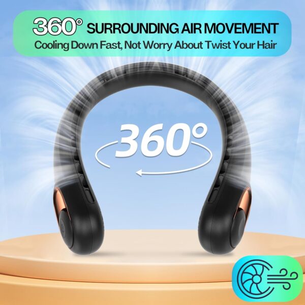 KIDEE Neck Fan, Portable Bladeless Neck Fans, Upgrade 360° Airflow, Super Quiet, 3 Speeds, 4000mAh Personal Wearable Neck Fan, Upgraded Cooling Air Volume USB Rechargeable Hands Free Fan - Image 5