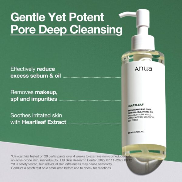 Anua Heartleaf Pore Control Cleansing Oil, Oil Cleanser for Face, Makeup Blackhead Remover, Korean Skin Care 6.76 fl oz(200ml) (original) - Image 4
