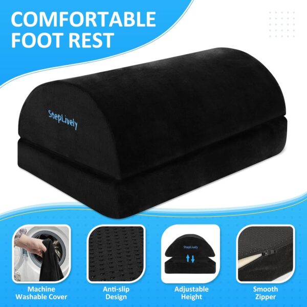 Foot Rest for Under Desk at Work, Comfortable Foot Stool with 2 Adjustable Heights, Footrest with Washable Cover, for Back & Hip Pain Relief, Suitable for Office, Home and Car (Black) - Image 2
