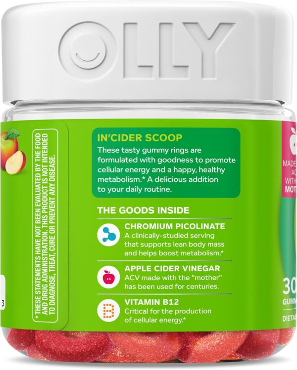 OLLY Metabolism Gummy Rings, Apple Cider Vinegar, Vitamin B12, Chromium, Energy and Digestive Health, Chewable Supplement, Apple Flavor - 30 Count - Image 10