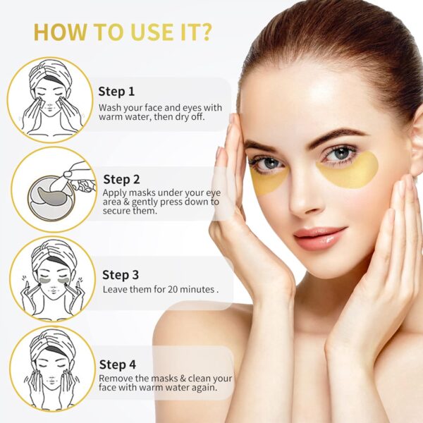 24K Gold Under Eye Patches - 60 Pack for Puffy Eyes, Dark Circles, Bags & Wrinkles with Collagen & Hyaluronic Acid - Image 5