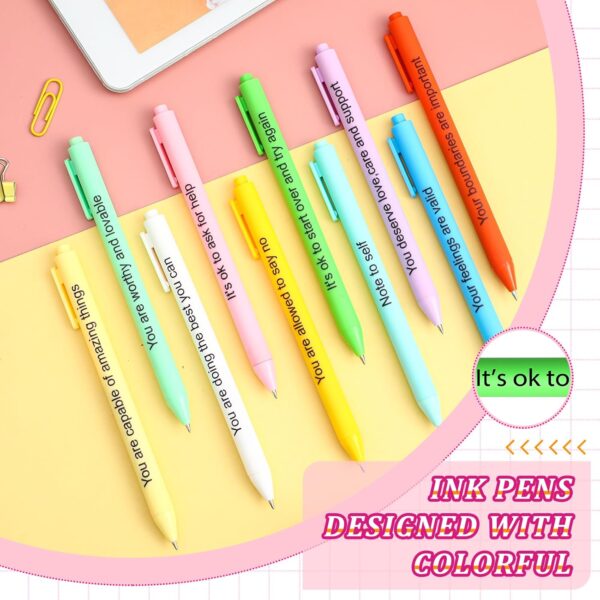 50 Pcs Gel Ink Pens Motivational Inspirational Quote Pen Retractable Rolling Ball Smooth Writing for Coworkers Supplies Office Home(Stylish Color,Mental Health Reminders) - Image 3