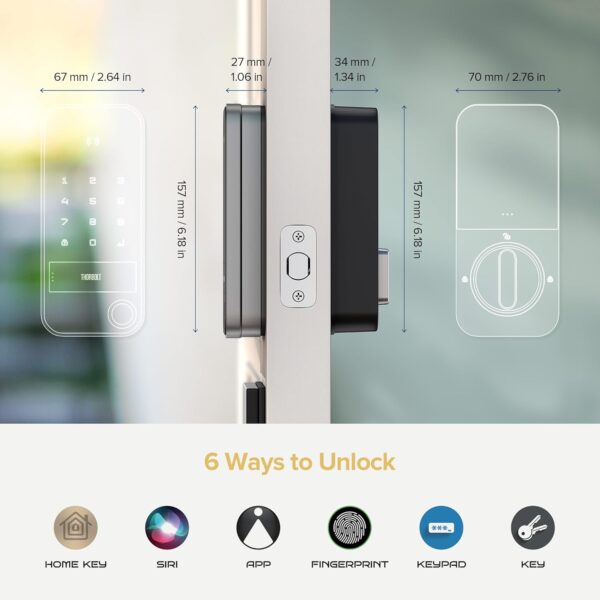 X1 Apple Home Key Tap to Unlock, Smart Keyless Entry Door Lock with Fingerprint, Touch Keypad Deadbolt Lock Works with HomeKit Over Thread (Border Router), IP65 Weatherproof, Gray - Image 6