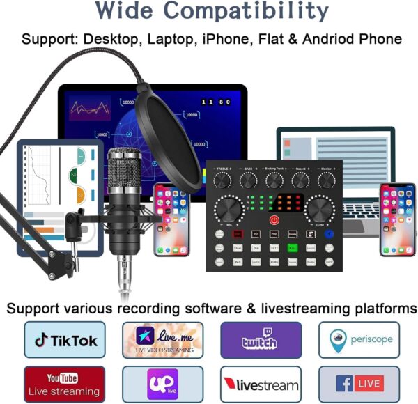 Podcast Equipment Bundle For 2, ALPOWL Audio Interface with Cardioid Designer BM800 Mic for Gamer and All-In-One DJ Mixer, perfect for Live Streaming, Singing, YouTube, Gaming - Image 5