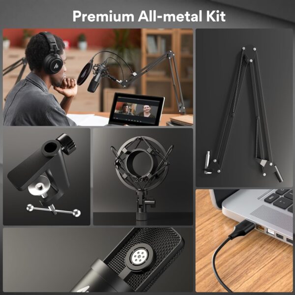 USB Microphone, MAONO 192KHZ/24Bit Plug & Play PC Computer Podcast Condenser Cardioid Metal Mic Kit with Professional Sound Chipset for Recording, Gaming, Singing, YouTube (AU-A04) - Image 6