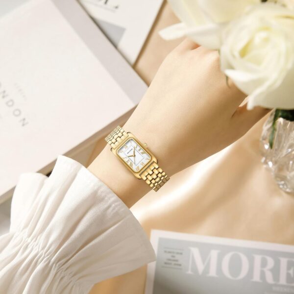 Watches for Women Vintage Bracelet Roman Dial Rectangular Case Gold Watch Waterproof with Tools - Image 5