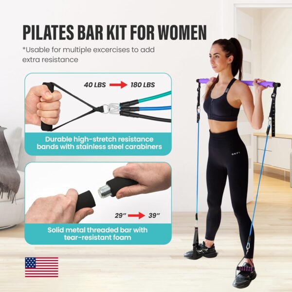 Upgraded Pilates Bar Kit – 39” Adjustable Exercise Equipment for Men, Women with 6X 20, 30, 40 lbs Resistance Bands with Adjustment Buckle – Pilates Equipment for Home Workouts for All Fitness Levels - Image 2
