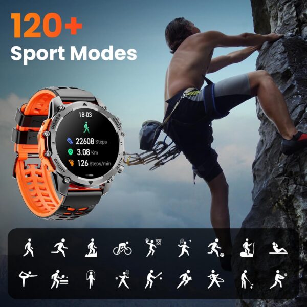 Smart Watch (Call/Notification),1.52'' Military Smart Watches for Men, Two Style Kits,Flashlight,100+Sport Modes/Heart Rate/Sleep Monitor/Pedometer, Fitness Tracker Android Phones iPhone Compatible - Image 4