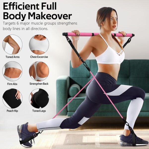 Pilates Bar Kit with Resistance Bands, Multifunctional Pilates Bar for Women & Men with Heavy-Duty Metal Adjustment Buckle, Pilates Home Equipment for Full BodyWorkouts - Image 5