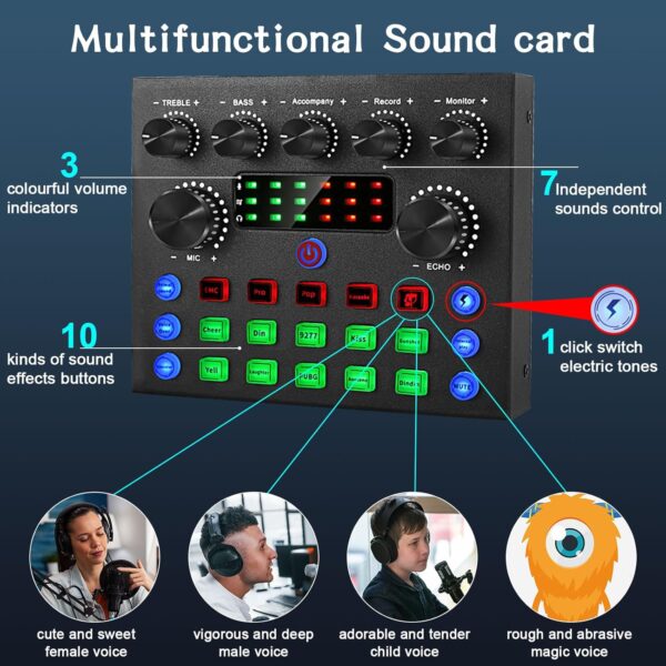 Podcast Equipment Bundle For 2, ALPOWL Audio Interface with Cardioid Designer BM800 Mic for Gamer and All-In-One DJ Mixer, perfect for Live Streaming, Singing, YouTube, Gaming - Image 4