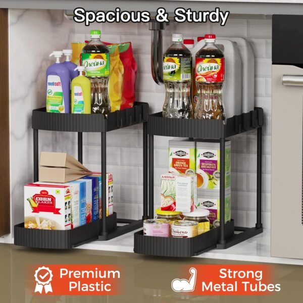2 Pack Multi-Purpose Pull-Out Storage Organizers, Under Sink Organizers and Storage for Bathroom & Kitchen, Under Cabinet Organizers and storage, 12.8 Inch, Black - Image 3