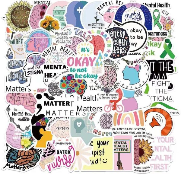 50PCS Mental Health Awareness Stickers - Waterbottle, Laptop Vinyl Stickers