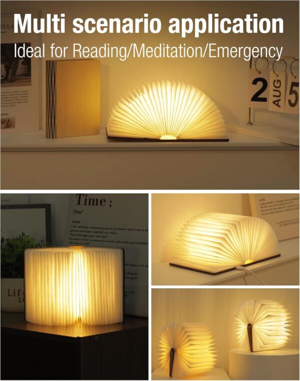 5.7 Inch Wooden Book Lamp - Portable Folding LED Book Light for Reading, Home & Library Decor, Unique Gift for Book Lovers, Magnetic Book-Shaped Night Light (Walnut) - Image 2