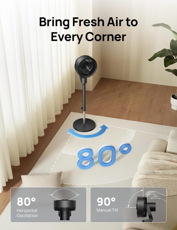 Dreo Fan for Bedroom, 80° Oscillating Standing Fan, 25dB Quiet, 80ft Pedestal Fans for Home Office, 90° Manual Vertical, 3 Speeds, Remote, 34-41" Adjustable Height, Air Circulator - Image 5