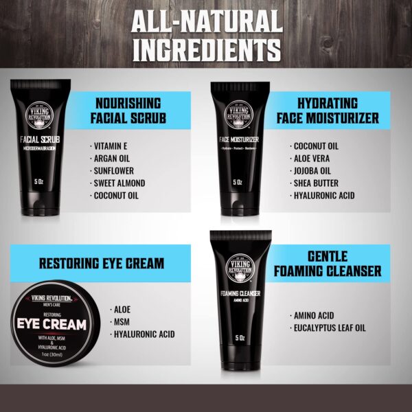 Viking Revolution Mens Facial Skin Care Kit - Includes Rejuvenating Face Moisturizer (5oz) Microdermabrasion Facial Scrub (5oz) Foaming Cleanser (5oz) Eye Cream (1oz) - Image 5
