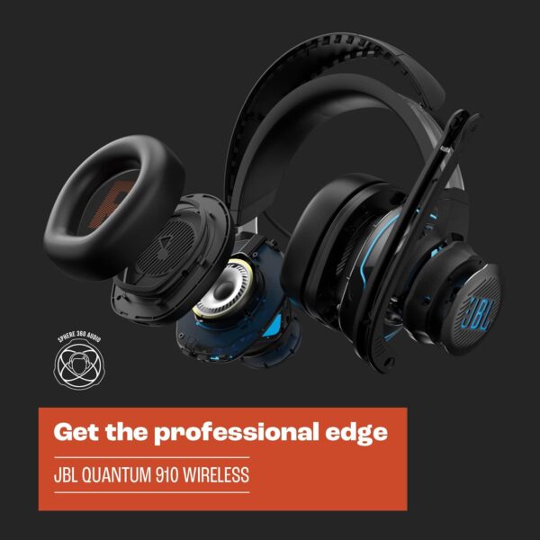 JBL Quantum 910 - Wireless Over-Ear Performance Gaming Headset with Head Tracking-Enhanced, Active Noise Cancelling and Bluetooth, QuantumSPATIAL 360, Low Latency Wireless System (Black) - Image 4