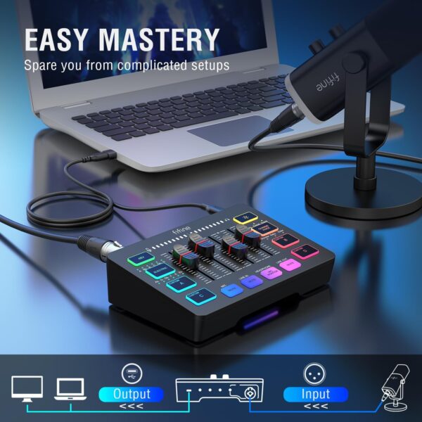 FIFINE Gaming Audio Mixer, Streaming RGB PC Mixer with XLR Microphone Interface, Individual Control, Volume Fader, Mute Button, 48V Phantom Power, for Podcast/Recording/Vocal/Game Voice-AmpliGame SC3 - Image 8