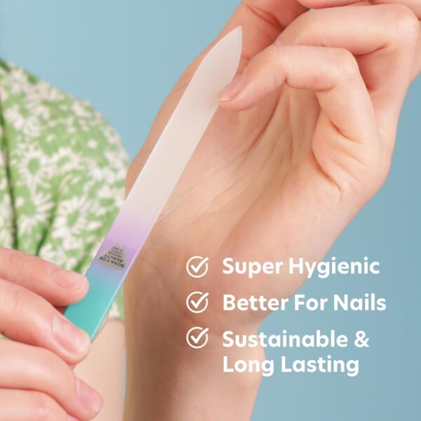 Bona Fide Beauty Czech Glass Nail File with Case, Pastel Green Violet Premium Crystal Nail File for Natural Nails. Nail Care Tool Gifts for Women - Image 3