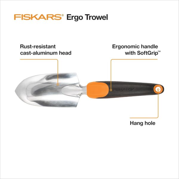 Fiskars Ergo Garden Trowel for Digging and Planting, Heavy Duty Gardening Hand Tool with Hanging Hole - Image 7