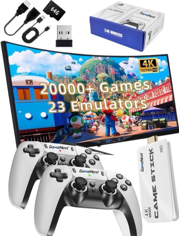 GameNext 2025 New Retro Game Console, Nostalgia Gaming Stick, Classic Video Games with 4K HDMI, 20,000+ Games and 23 Emulators, Upgraded Dual 2.4G Wireless Controllers 64GB - Image 8