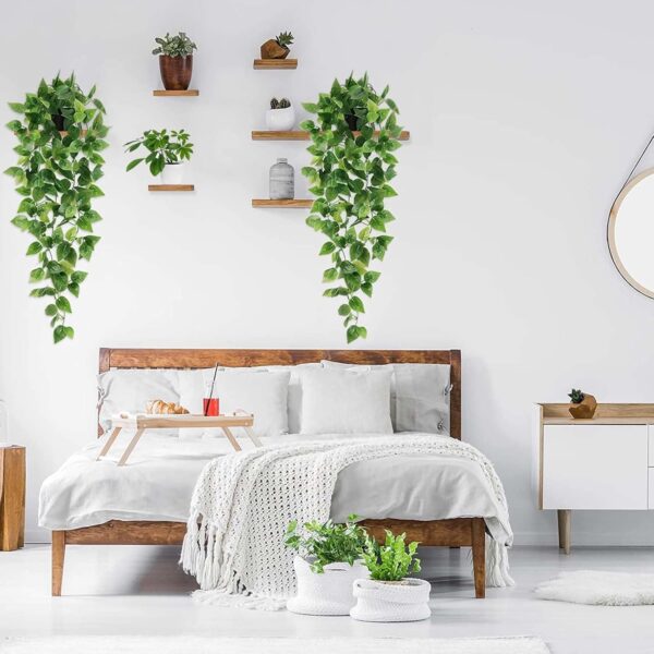 BLEUM CADE Fake Hanging Plants, 2pcs Artificial Hanging Plant, Faux Pothos Vines Hanging Plant Greenery for Wall Home Living Room Indoor Outdoor Decor (No Baskets) - Image 3