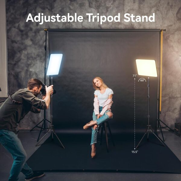 2 Pack LED Video Light Kit, Scrhot Photography Lighting Kit with 63" Tripod Stand, Podcast Lighting Dimmable 2800-8400K Studio Lights for Video Recording, Game Streaming, Filming, YouTube, Tiktok - Image 6