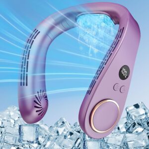 Neck Fans that Blow Cold Air Rechargeable,Wearable Around Wireless Bladeless Personal Cooling Device,Head Neck Coolers for Women Men Kids Dad Mom Extremely Hot Weather Indoor Outdoor Dark Purple