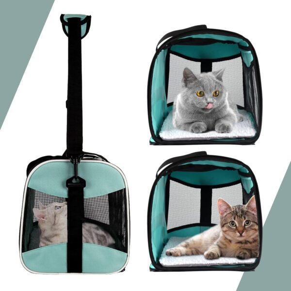 Cat Carrying Case Pet Dog Carrier Soft-Sided Cat Bag Airline Approved, Pet Travel Carrier Up to 15 Lbs, Collapsible Cats Carrier Dog Carrier for Medium Small Cats Dogs(17x11x11 Green) - Image 3
