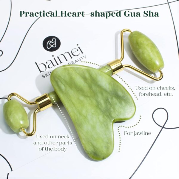 BAIMEI IcyMe Gua Sha & Jade Roller Facial Tools Face Roller and Gua Sha Set for Puffiness and Redness Reducing Skin Care Routine, Self Care Gift for Men Women - Green - Image 2