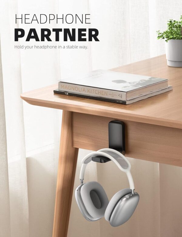 Lamicall Headphone Stand, Sticky Headset Hanger - Adhesive Headphone Holder Hook Mount, Headset Stand Holder Clip Under Desk, Earphone Clamp for Airpods Max, HyperX, Sennheiser, Black - Image 2